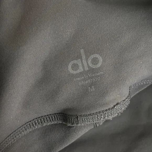 Alo Yoga Goddess Leggings Medium Gray Black High Rise Ribbed Ruched Ballet Dance - Picture 10 of 12